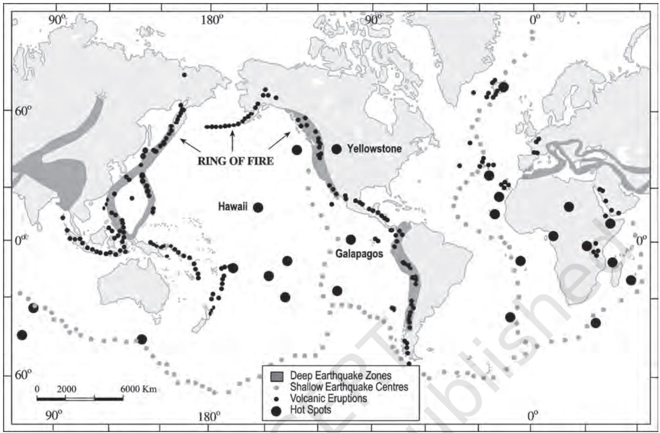 Figure 4.2 : Distribution of earthquakes and volcanoes