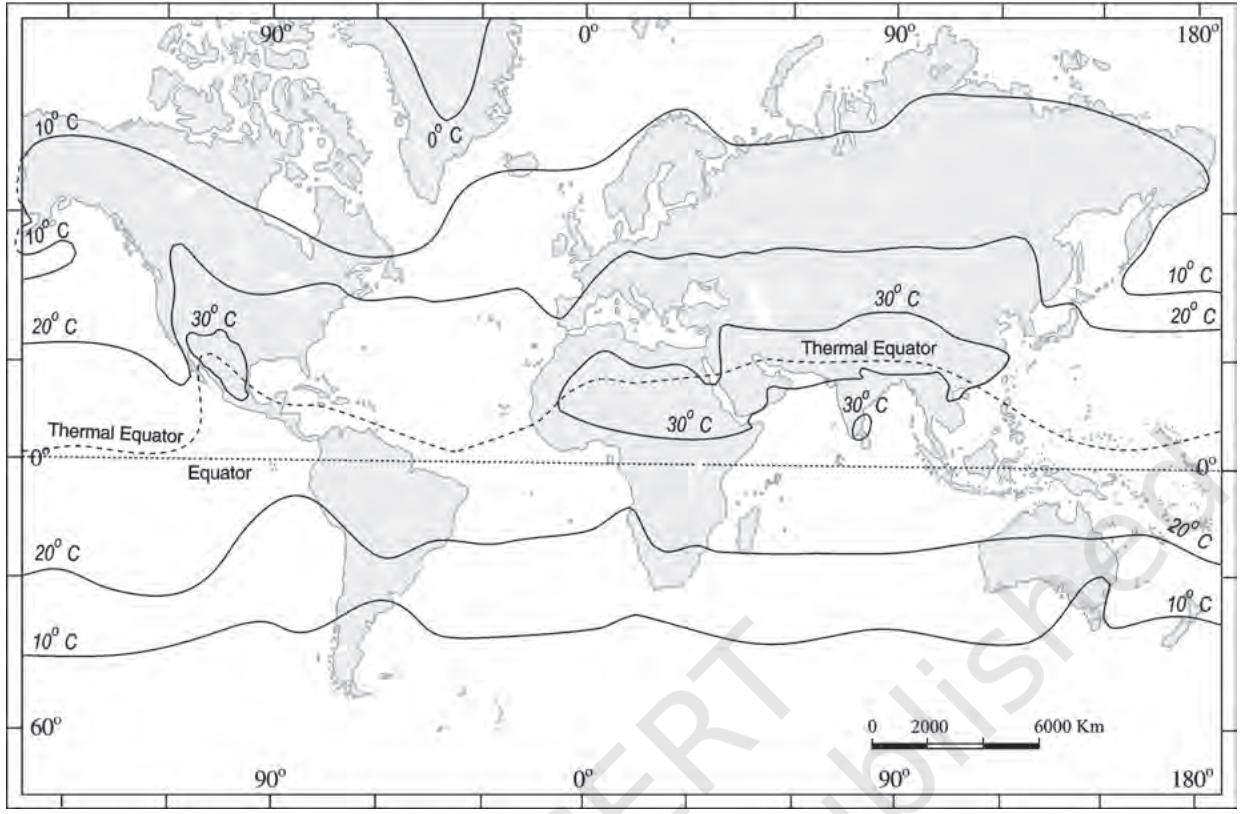 Figure 8.4 (b) : The distribution of surface air temperature in the month of July