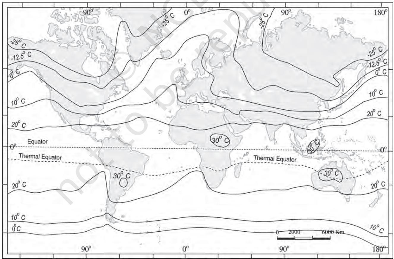 Figure 8.4 (a) : The distribution of surface air temperature in the month of January
