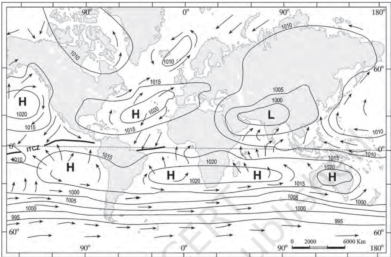 Figure 9.3 : Distribution of pressure (in millibars) - July