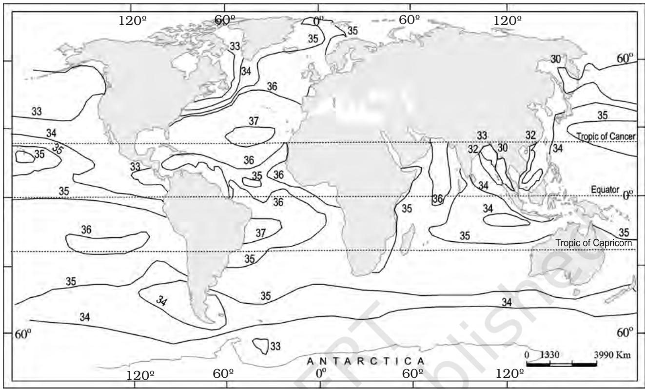Figure12.5 : Surface salinity of the World's Oceans