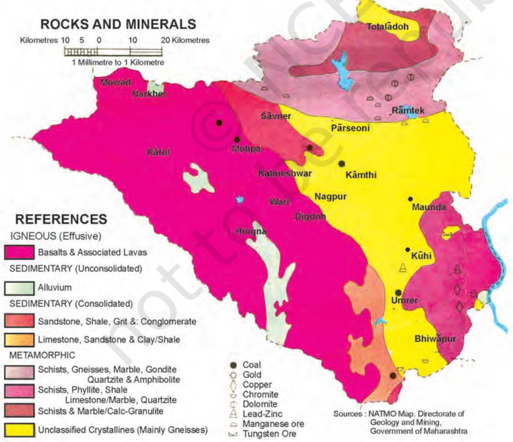 Figure 1.7 Relief and Slope Map of Nagpur DistrictFigure 1.8 Distribution of Rocks and Minerals in Nagpur District