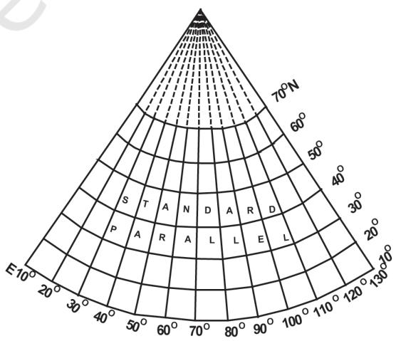Figure 4.3 Simple Conical Projection with one standard parallel