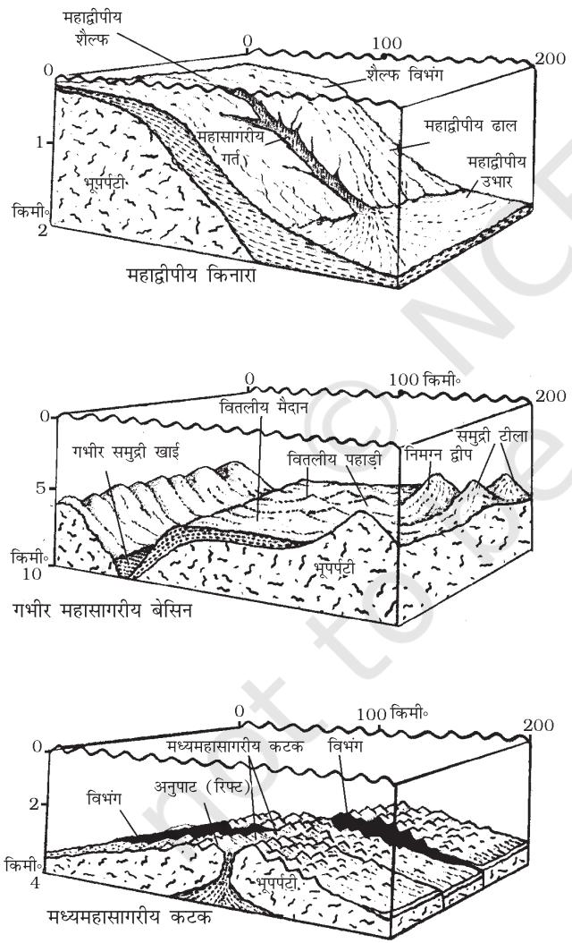 चित्र 12.2 : महासागरीय अधस्तल के उच्चावच