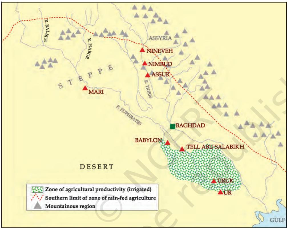 MAP 2: Mesopotamia: Mountains, Steppe, Desert, Irrigated Zone of the South.