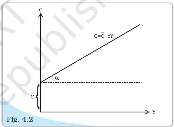 Consumption function with intercept $\overline{C}$ .