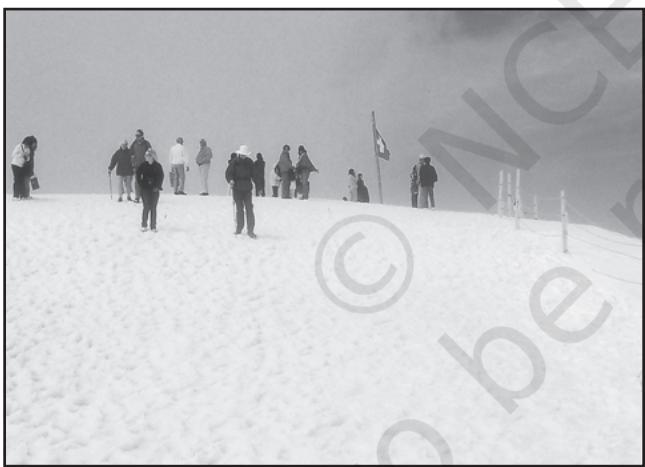 Fig. 6.5: Tourists skiing in the snow capped mountain slopes of Switzerland