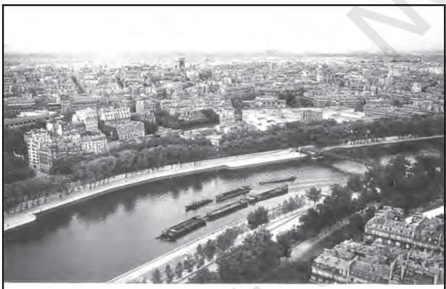Fig. 7.8: The view of Seine River from the Eiffel Tower (One can see how the river has become an important Inland waterway)