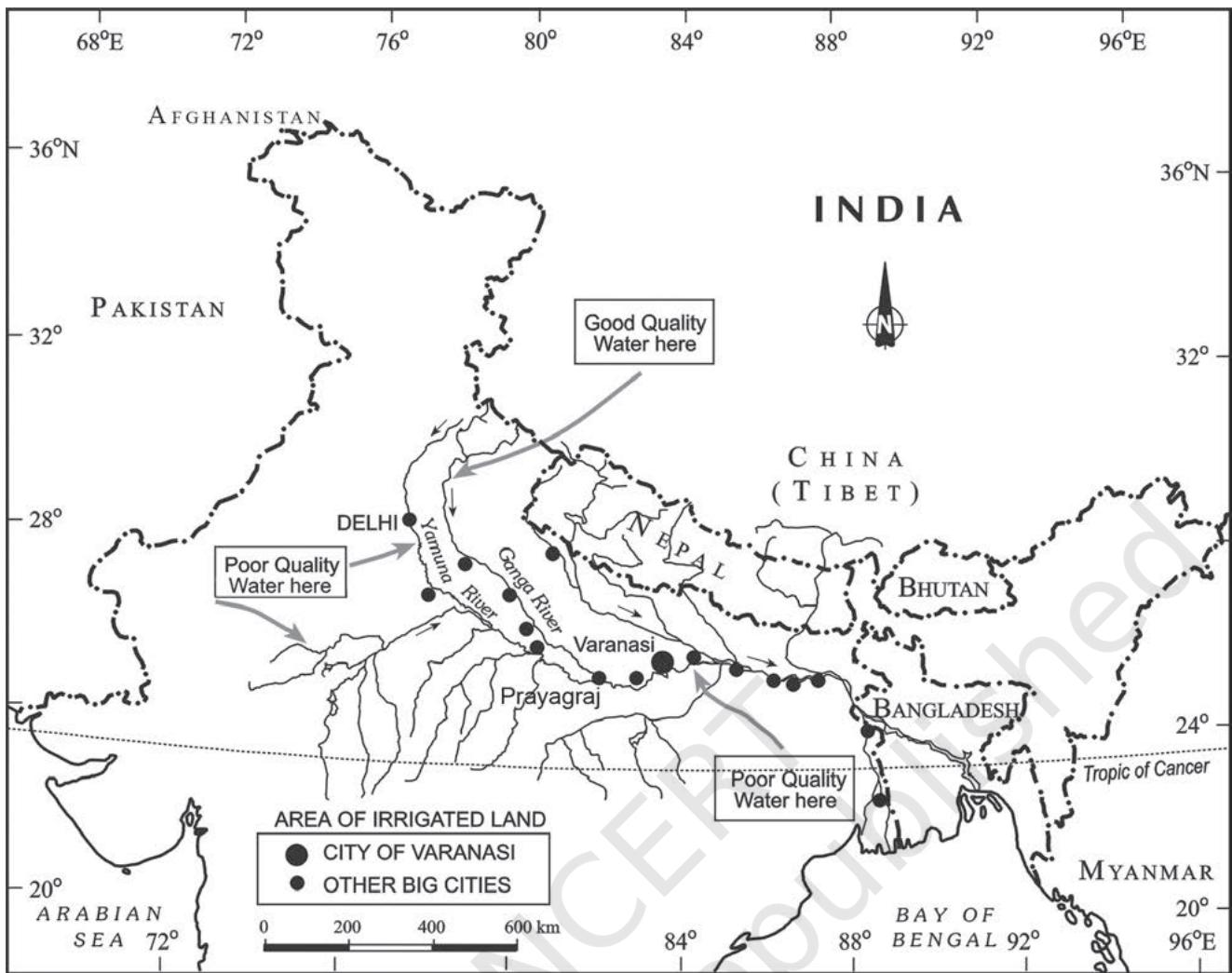 Fig. 4.2 : The Ganga and its Tributaries and Towns Located on them
