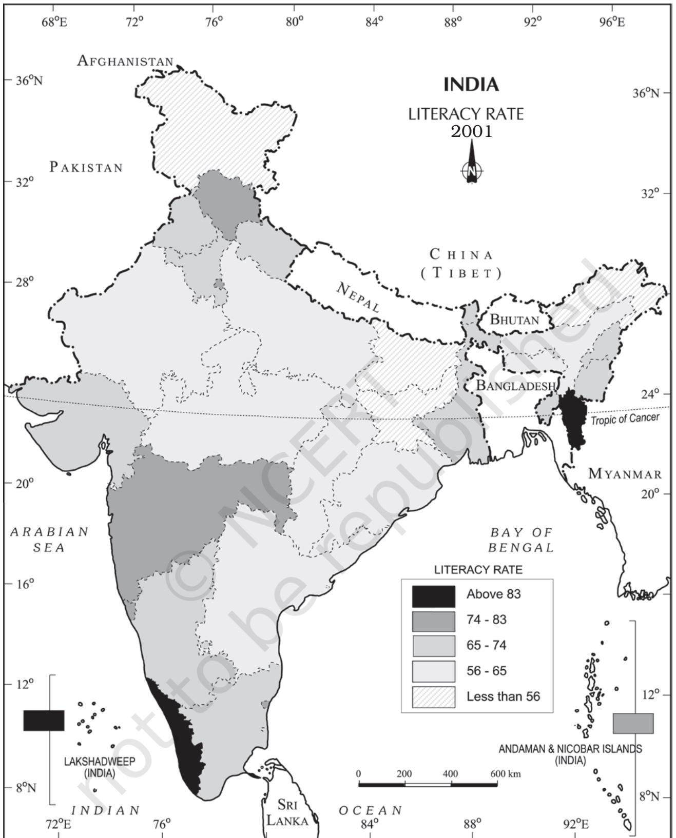 Fig. 3.14 : Literacy Rate, 2001