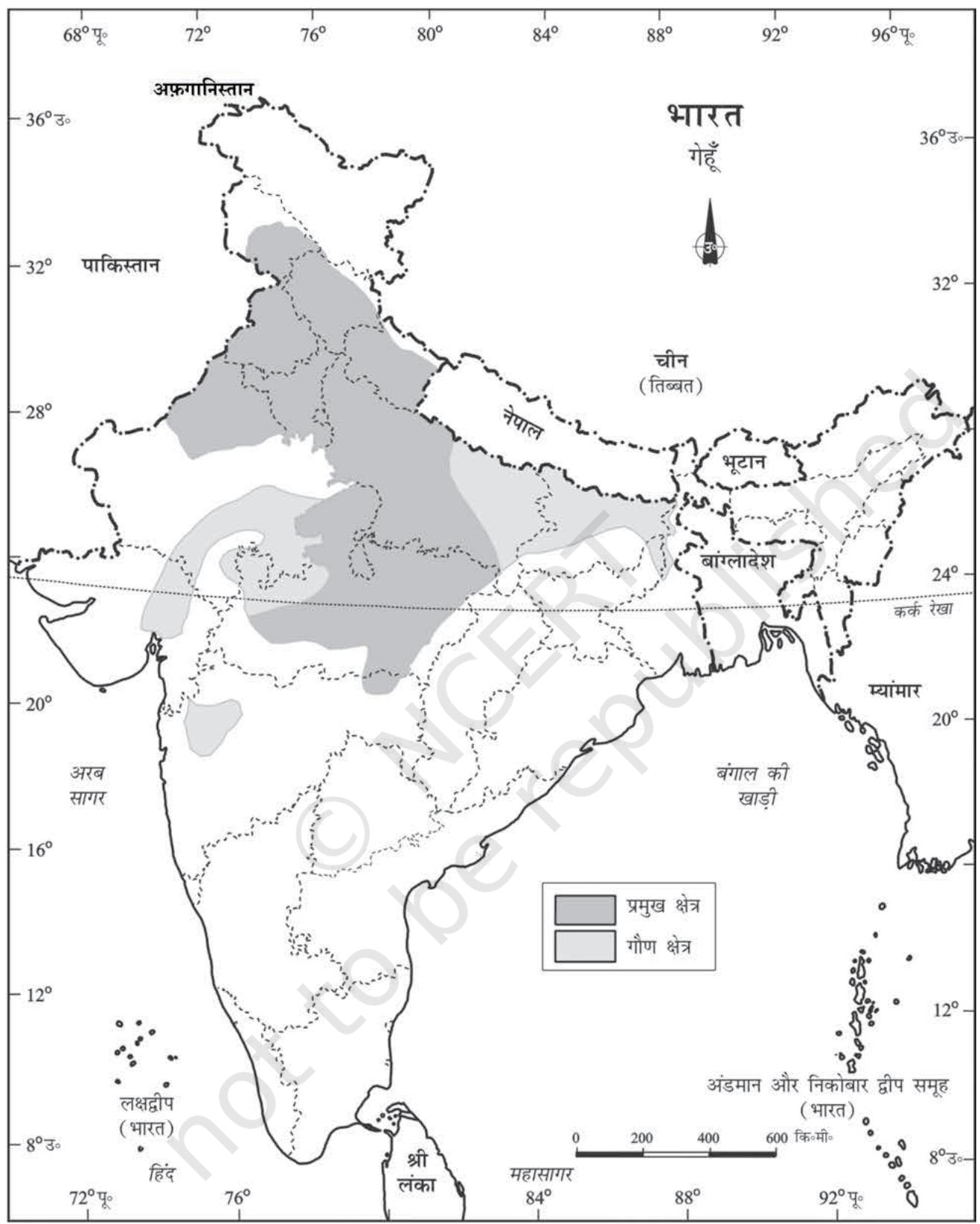 चित्र 3.4 : भारत - गेहूँ का वितरण