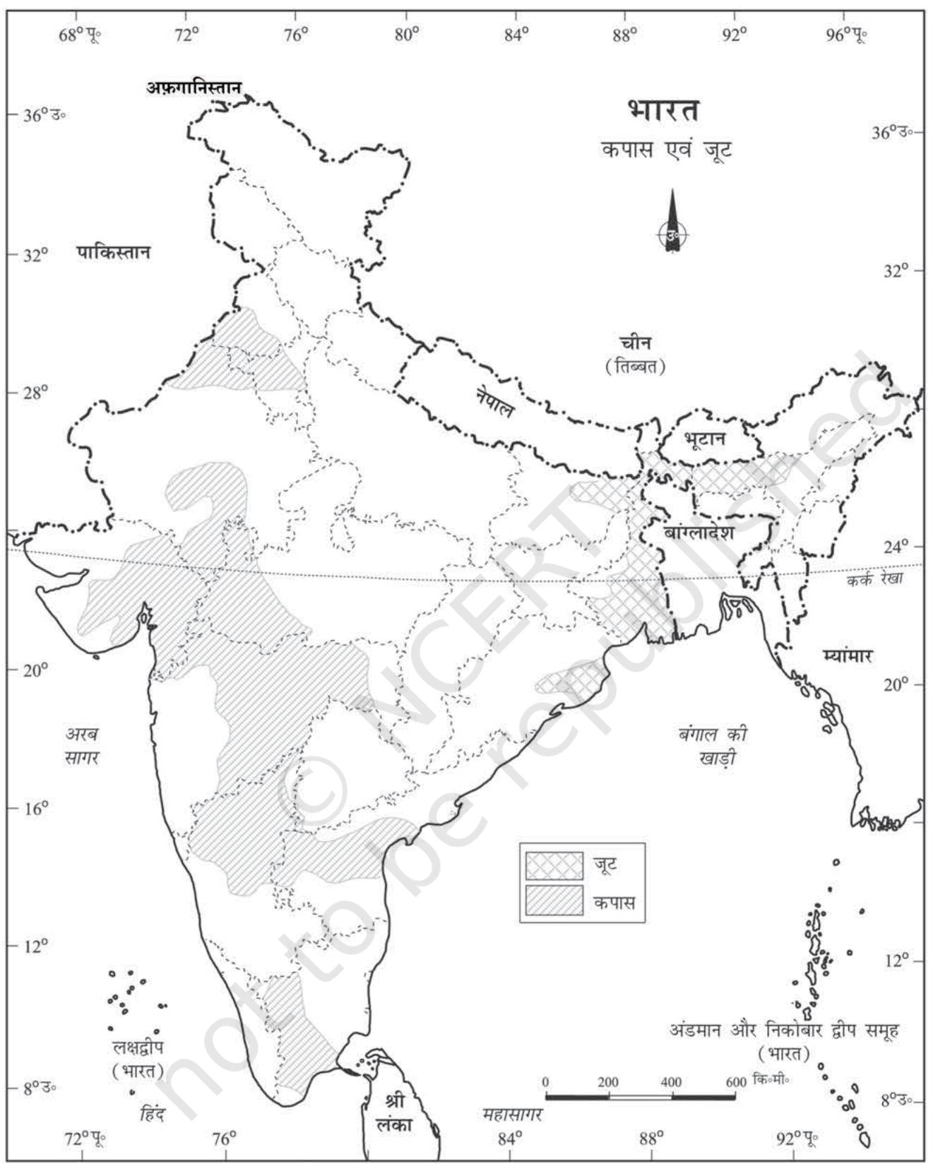 चित्र 3.6 : भारत - कपास तथा जूट का वितरण