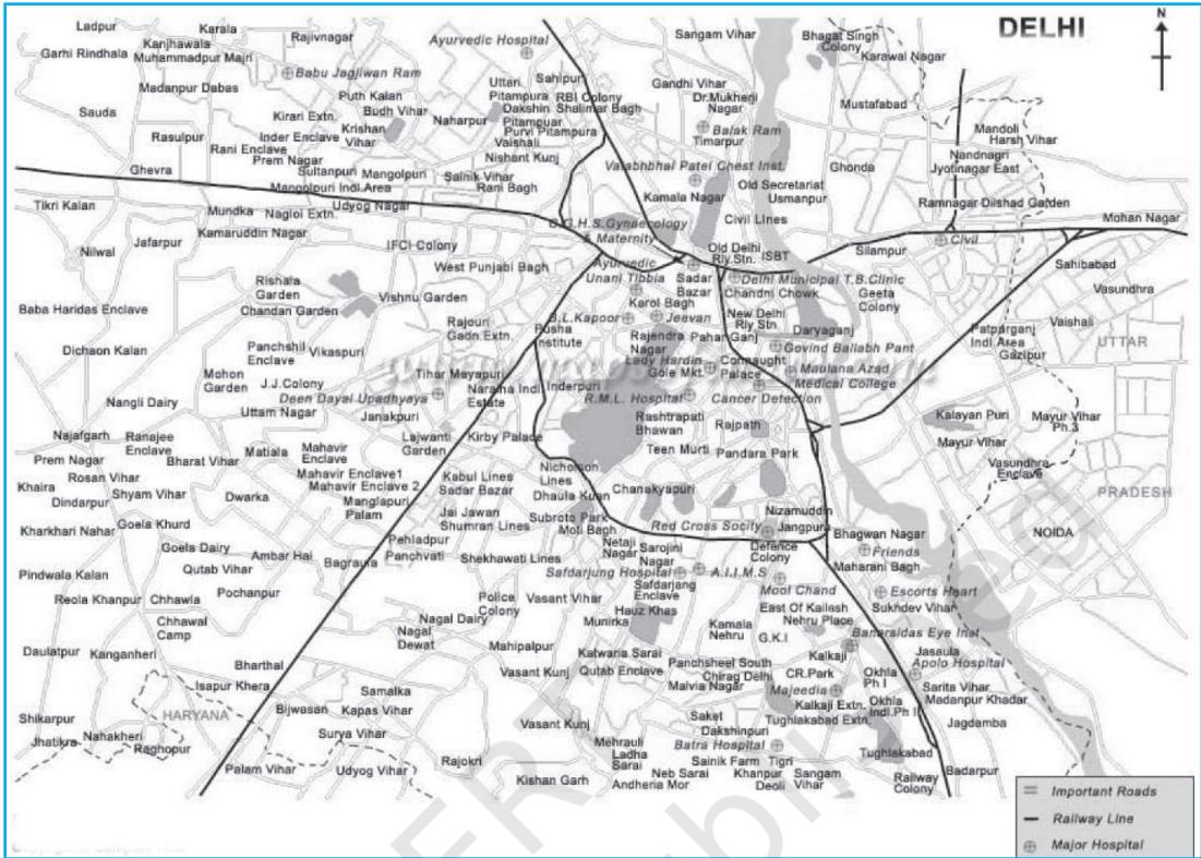 चित्र 3.9 : दिल्ली का मानचित्र