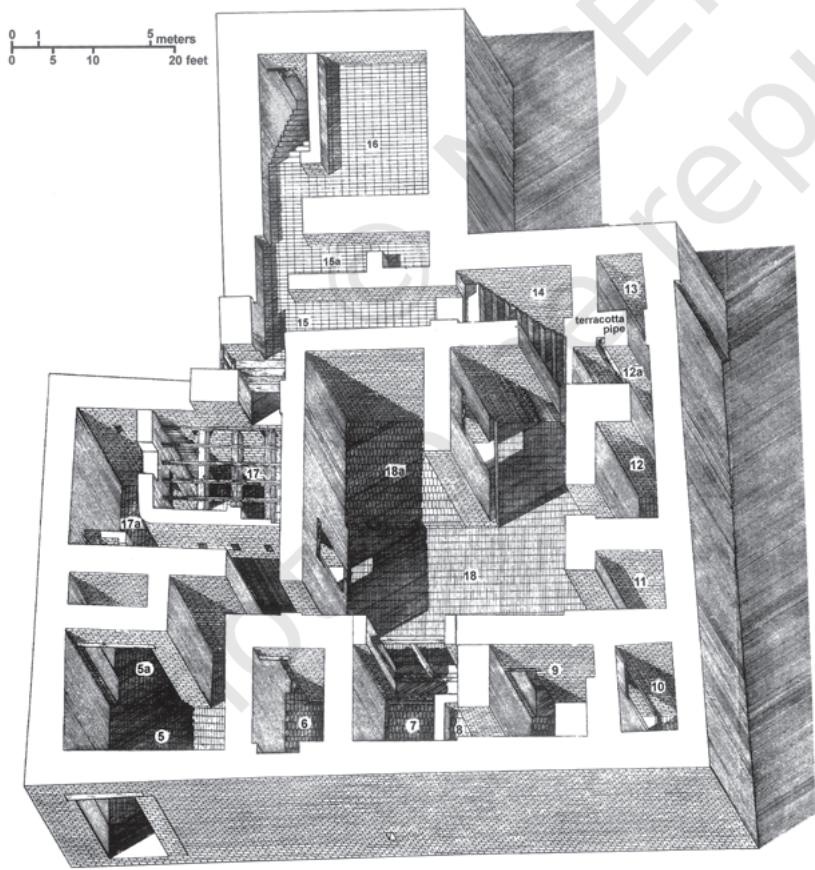 → Where is the courtyard? Where are the two staircases? What is the entrance to the house like?