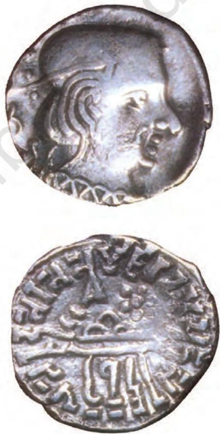 Fig. 3.5
Silver coin depicting a Shaka ruler,
c. fourth century CE