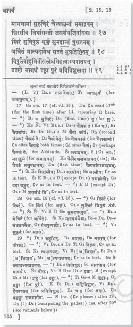 Fig. 3.2
A section of a page from the Critical Edition
The section printed in large bold letters is part of the main text.
The smaller print lists variations in different manuscripts, which were carefully catalogued.