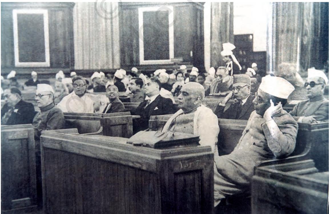 Fig. 12.4The Constituent Assembly in sessionSardar Vallabh Bhai Patel is seen sitting second from right.
