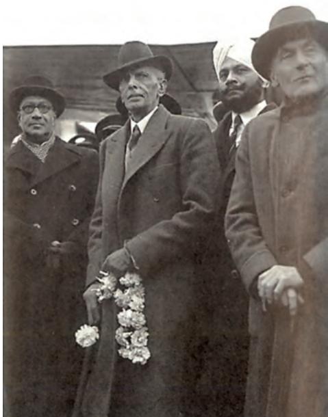 Fig. 12.8
In the winter of 1946 Indian leaders went to London for what turned out to be a fruitless round of talks with British Prime Minister Attlee. (Left to right: Liaquat Ali, Mohammad Ali Jinnah, Baldev Singh and Pethick-Lawrence)